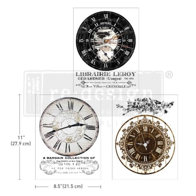 Prima Marketing Re-Design Decor Transfers 8.5"X11" 3/Sheets-Middy- Vintage Clocks