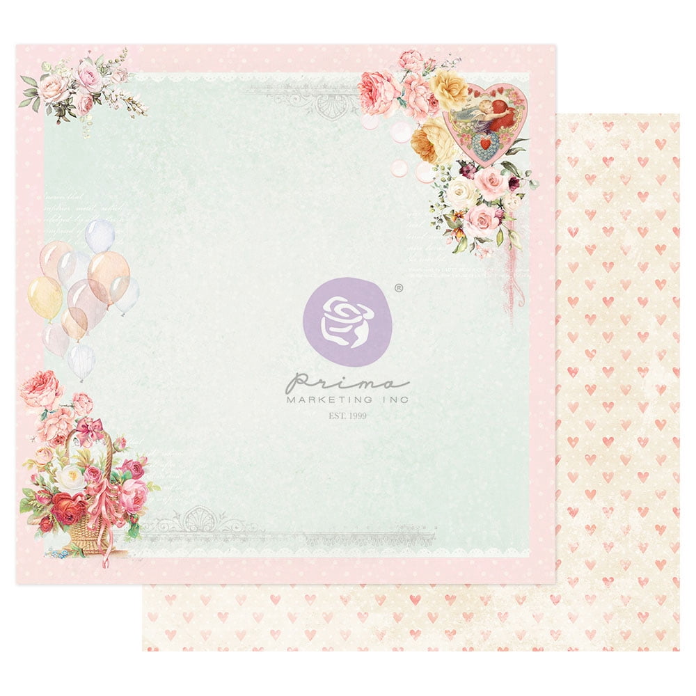 Prima Marketing Scrapbooking Supplies Magic Love Collection 12x12 Sheet On A Pink Cloud W/Foil Details Paper Art Junk Journal Planners DIY Paper,Mother's Day Decorations,Easter,Memorial's Day