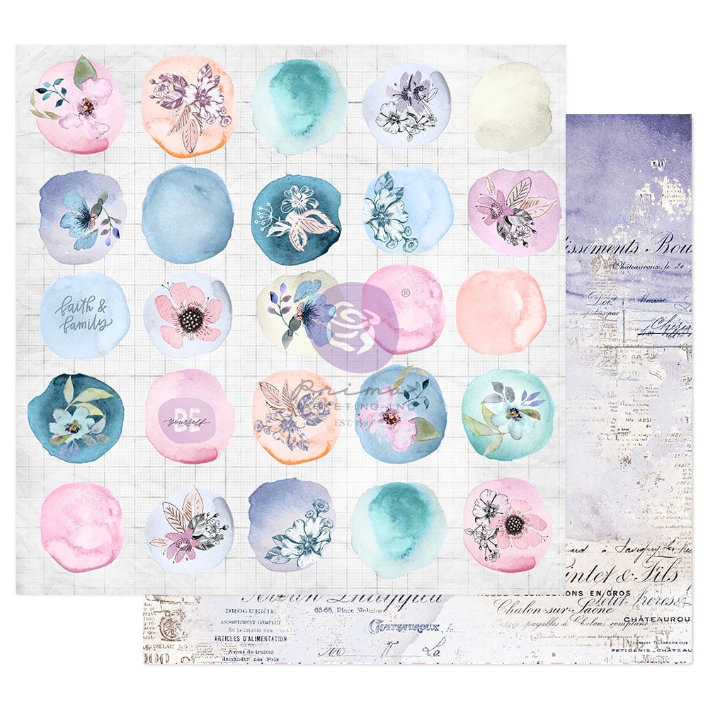 Prima Marketing Scrapbooking Supplies Watercolor Floral Collectionwatercolor Drops-1 Sheet W/Oil Details Paper for Planners DIY Paper Stickers Craft