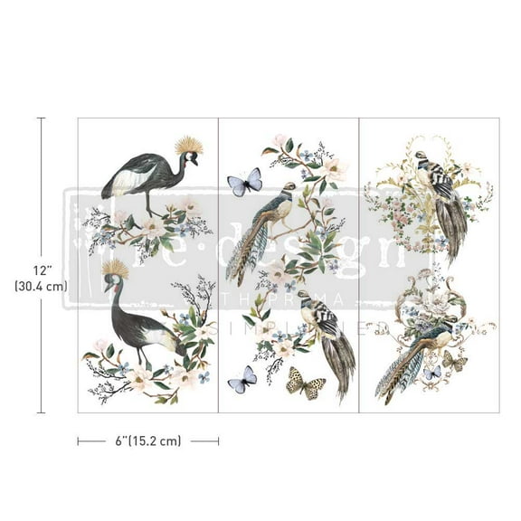 Prima Redesign Rare Birds 6 inX12 in Transfer Plus Free Tips & Tricks Flyer, black, tan, brown