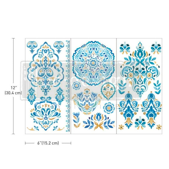 Prima Redesign Redesign with Prima Artisinal Tile 6 X 12 inches Transfer Plus Free Tips & Tricks Flyer, Teal, blue