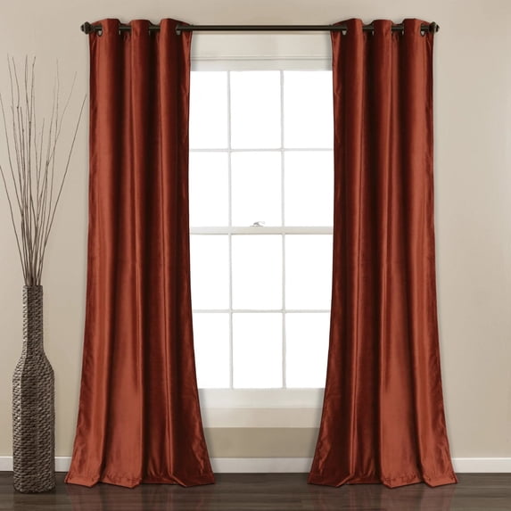 Prima Velvet Solid Room Darkening Window Curtain Panels Rust 38X95 Set