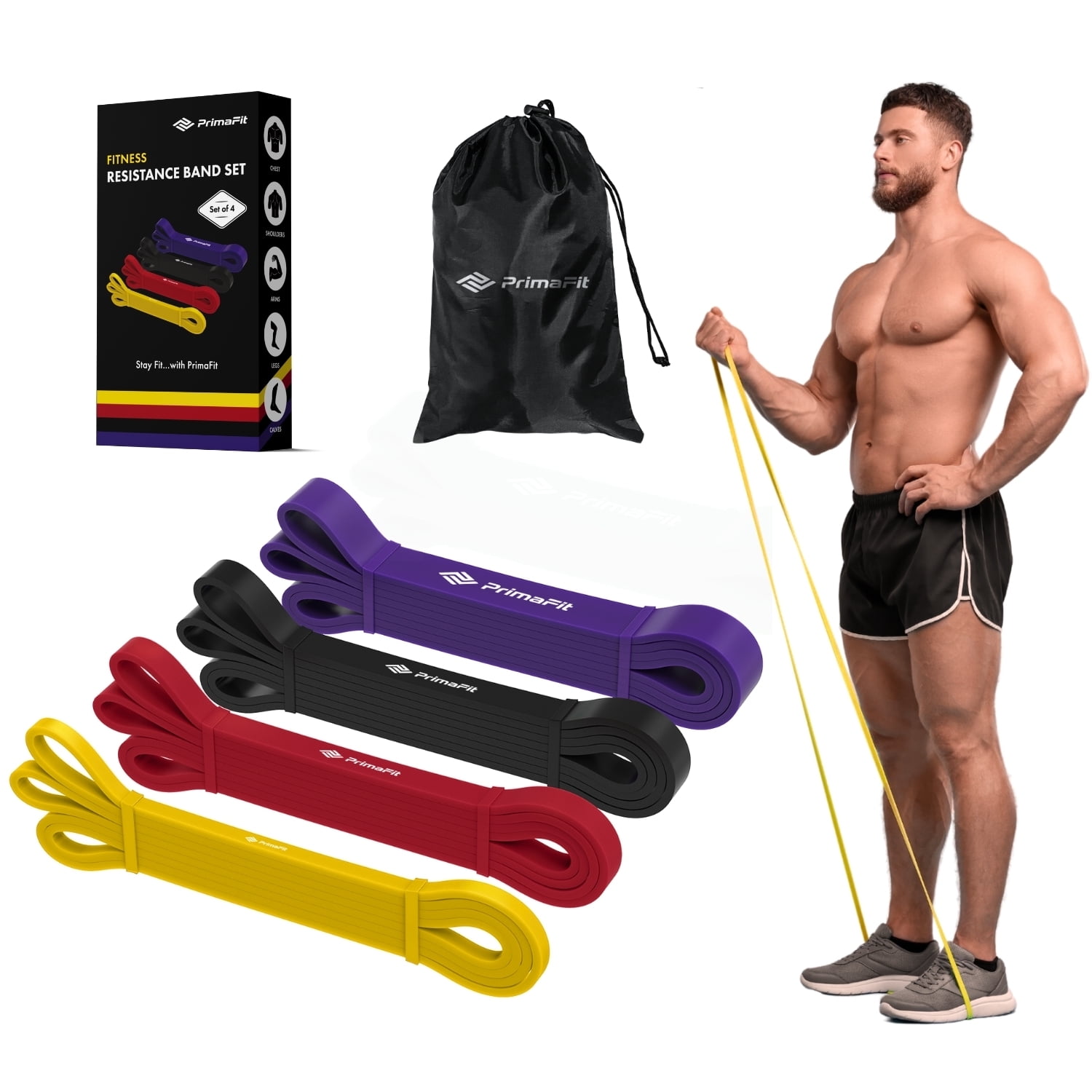 PrimaFit 5-Pack Resistance Bands for Body Training, Workout, Legs