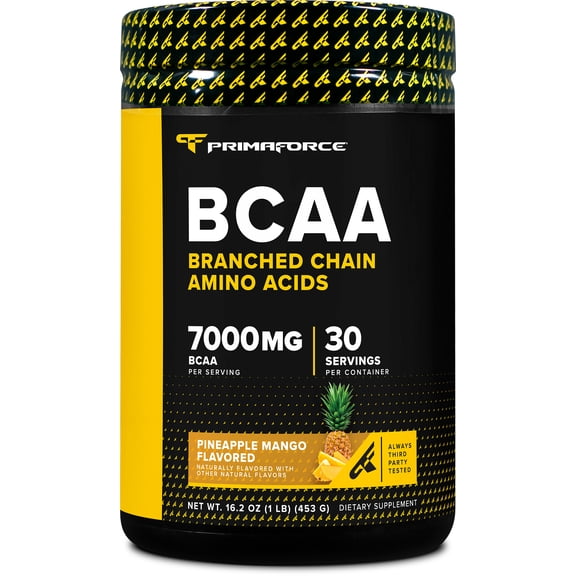 PrimaForce BCAA Powder (Pineapple Mango) 30 Servings - 2:1:1 BCAAs, Post Workout Recovery Drink with Amino Acids and Real Salt for Men & Women