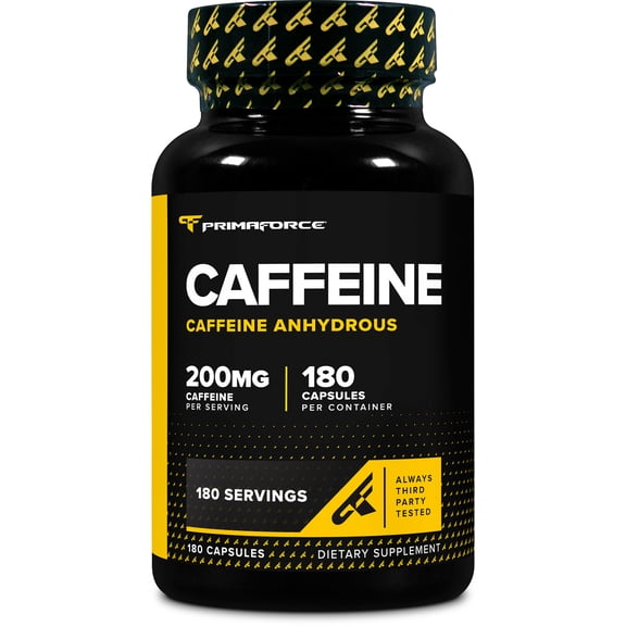 PrimaForce Caffeine Supplement Pills 200mg, 180 Capsules