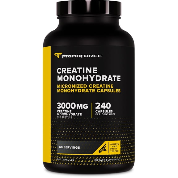PrimaForce Creatine Monohydrate Capsules - 240 Capsules, 3,000mg per Serving, Gluten Free and Non-GMO
