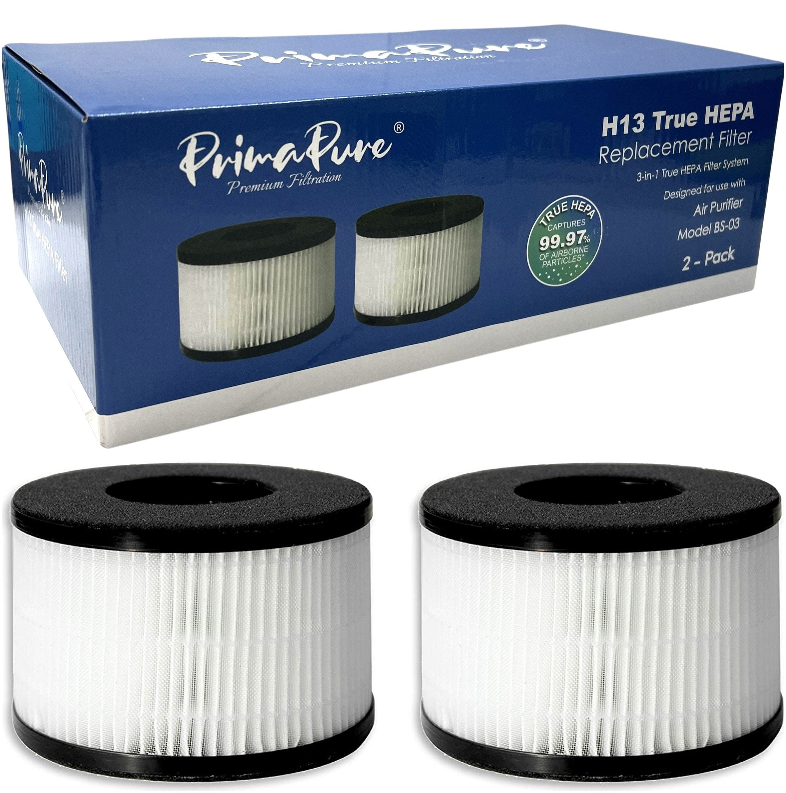 PrimaPure 2Pack H13 3 in 1 True HEPA Filter System Replacement for