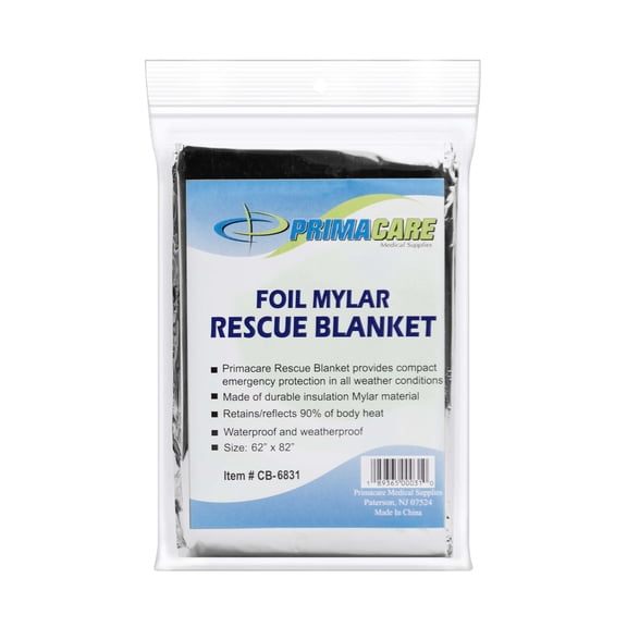 Primacare CB-6831-CSWM Pack of 12 Emergency Mylar Thermal Foil Blanket, Lightweight and Durable Insulation Mylar Material, Perfect for Outdoors, Hiking, Survival, First Aid, 62" x 82"