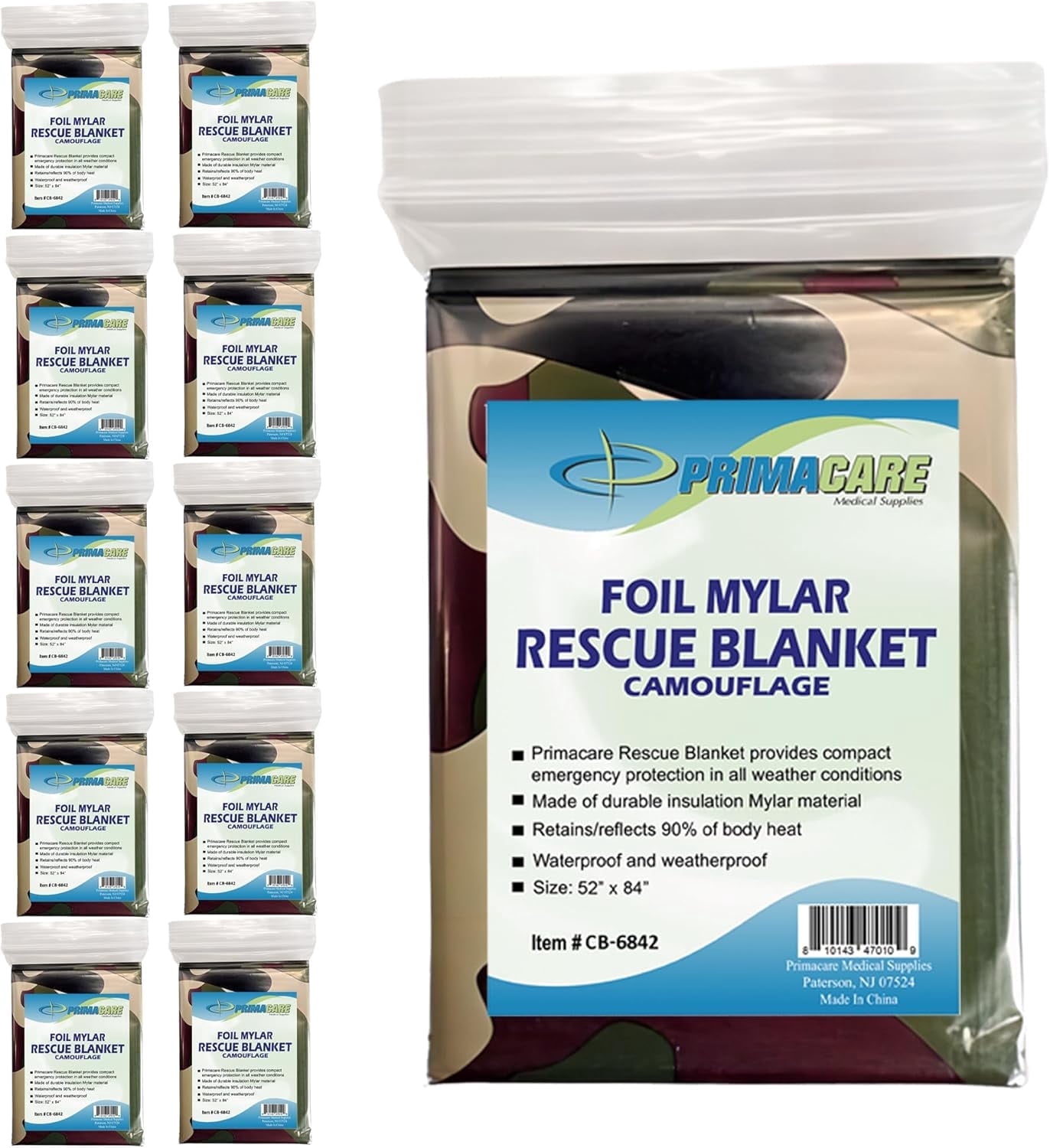 Primacare Emergency Camouflage Thermal Blanket 84 x52 Mylar Foil primacare-emergency-camouflage-thermal-blanket-84-x52-mylar-foil