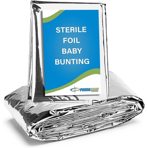 Primacare CS-6835-5 Sterile Foil Baby Bunting Blanket for Newborns and Infants, Disposable Emergency Heat Saving, 30" x 17", Pack of 5