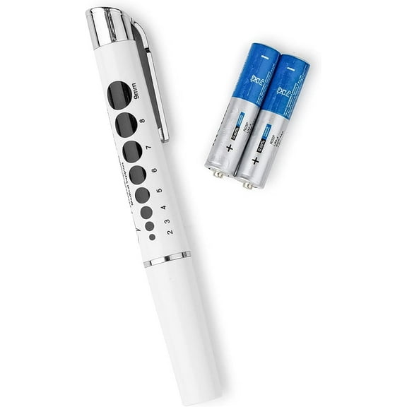 Primacare DL-9325-5 Diagnostic Reusable LED Penlight with Pupil Gauge for Doctor, Batteries Included, Pack of 5