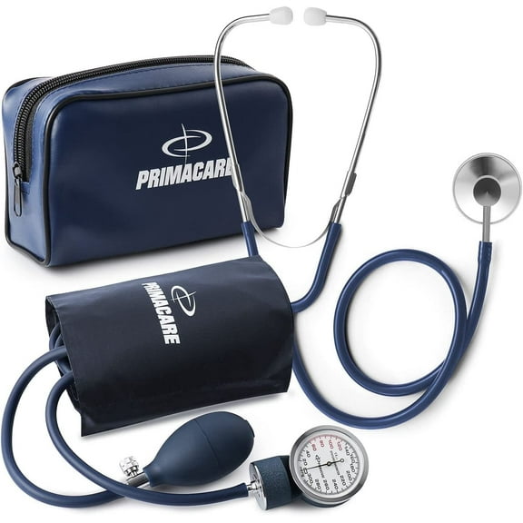 Primacare DS-9197-BLWM Professional Classic Series Manual Adult size Blood Pressure Kit, Emergency Bp kit with Stethoscope and Portable Leatherette Case, Nylon Cuff, Blue