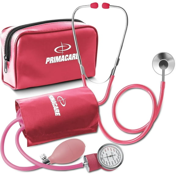 Primacare DS-9197-PK Professional Classic Series Manual Adult size Blood Pressure Kit, Emergency Bp kit with Stethoscope and Portable Leatherette Case, Nylon Cuff, Pink