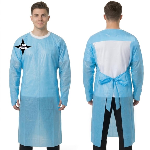 Primacare IG-1705 100 Pack Disposable Isolation Gowns with Thumb Loops