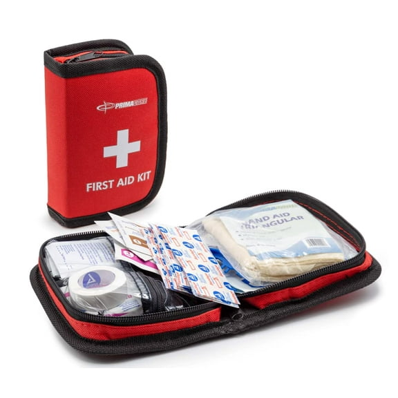 Primacare KB-7411-3 Personal First Aid Kit with Emergency Medical Supplies, Pocket Size Essential Travel Bag, Med Kits, Red, 6x4x1 inches, Pack of 3 Kits