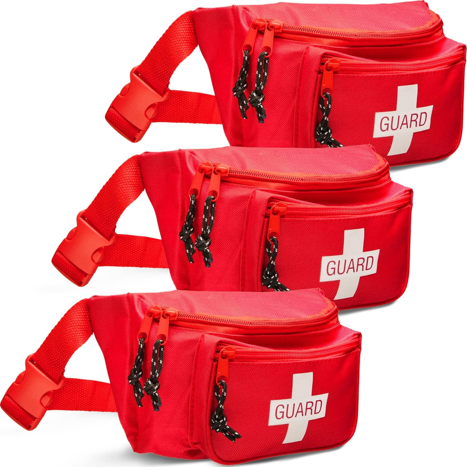 Primacare KB-8004-3 First Aid Empty Fanny Pack with 3 Pockets, Red, 8" x 2" x 6", Pack of 3 Fanny Packs