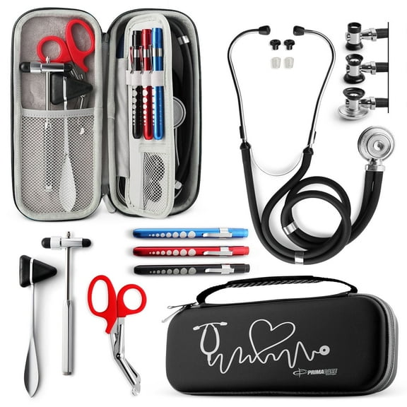 Primacare KB-9397-BK Black Stethoscope Case with Stethoscope and Supplies, 8 Piece Set