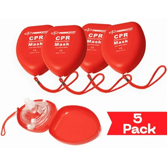 PrimaCare RS-6845-5WM CPR Rescue Mask 5-pack in Red Hard Case with One Way Valve