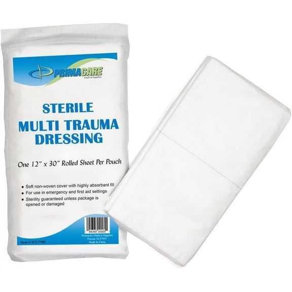 Primacare WT-7705-5 Sterile Multi Trauma Dressing, 30 Length x 12 Width, Pack of 5 Trauma Dressings