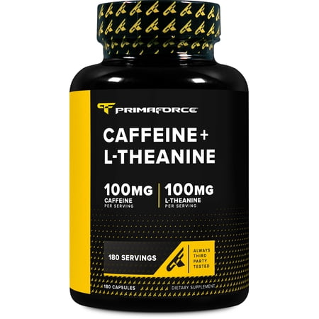 Primaforce Caffeine with L-Theanine, 100mg of Each, 180 Capsules, 180 Servings - Non-GMO, Soy Free, and Gluten Free