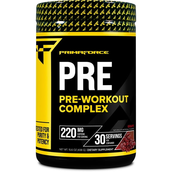 Primaforce Pre Workout Complex Powder (30 Servings) Grape - Fitness Supplement for Training Routine Enhancement, 450g