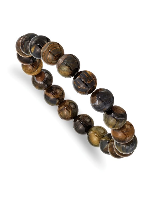 Blue and Yellow Tiger's Eye Agate Beaded Stretch Bracelet