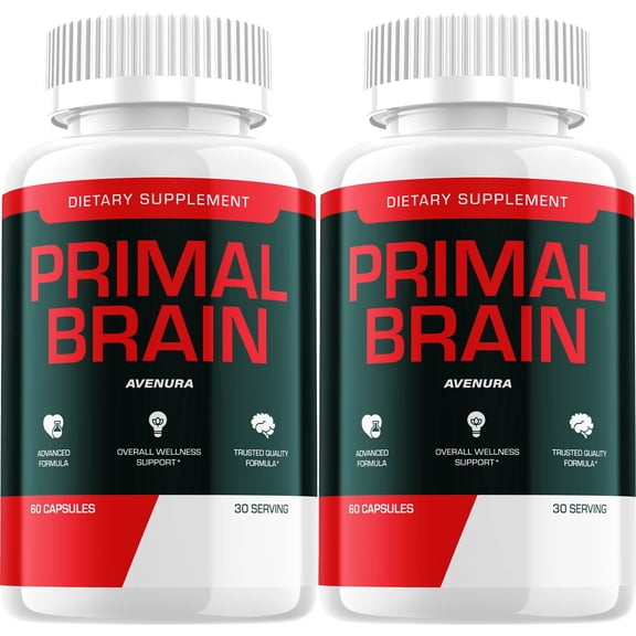 Primal Brain Capsules PrimalBrain Natural Blend Memory Focus Support Supplement, 2 Pack, 120 Capsules