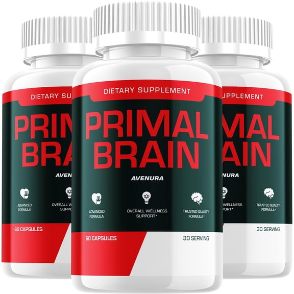 Primal Brain Capsules – PrimalBrain Natural Blend Memory Focus Support Supplement, 3 Pack, 180 Capsules