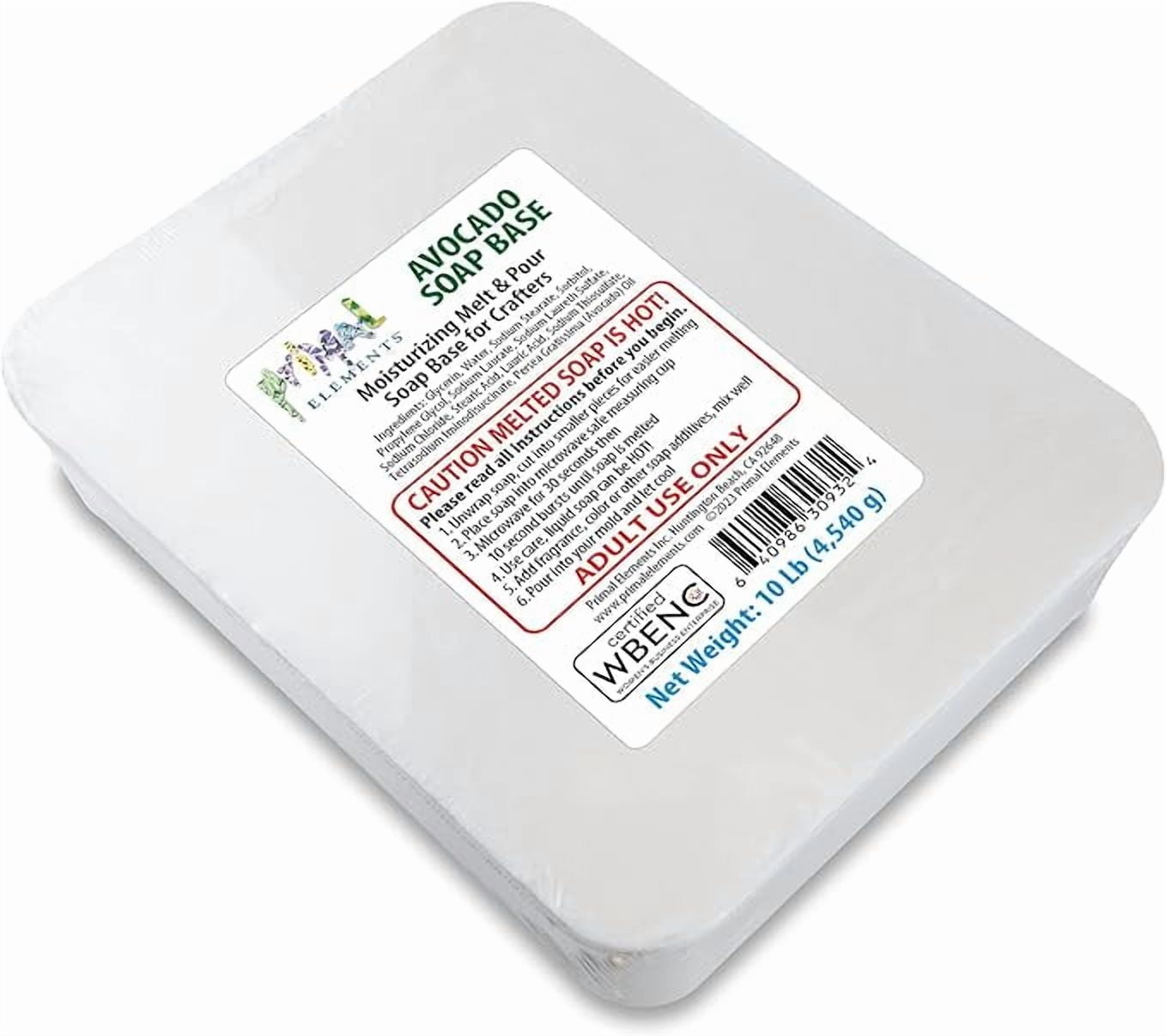 Primal Elements Avocado Soap Base - Moisturizing Melt and Pour Glycerin Base for Crafting and Soap-Making, Easy to Cut - 10 Pound