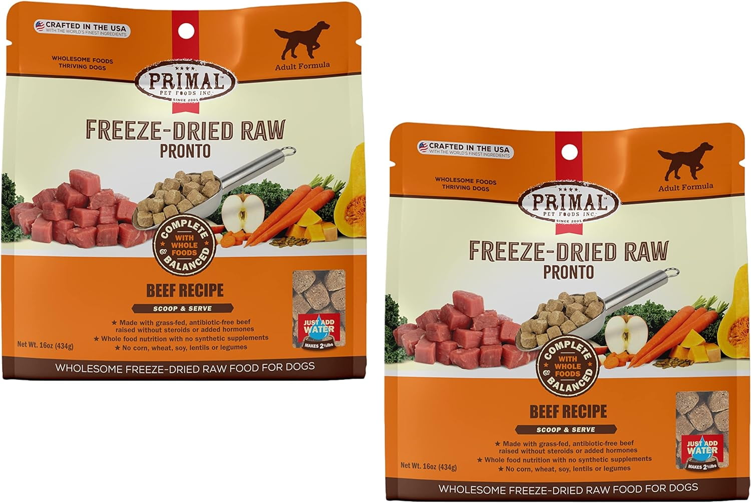 Primal Freeze Dried Dog Food Pronto, Beef; Scoop & Serve, Complete