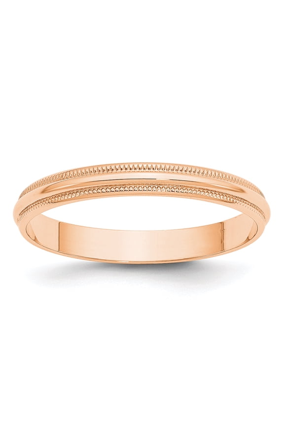 10 Karat Rose Gold 3mm Lightweight Milgrain Half Round Band Size 10
