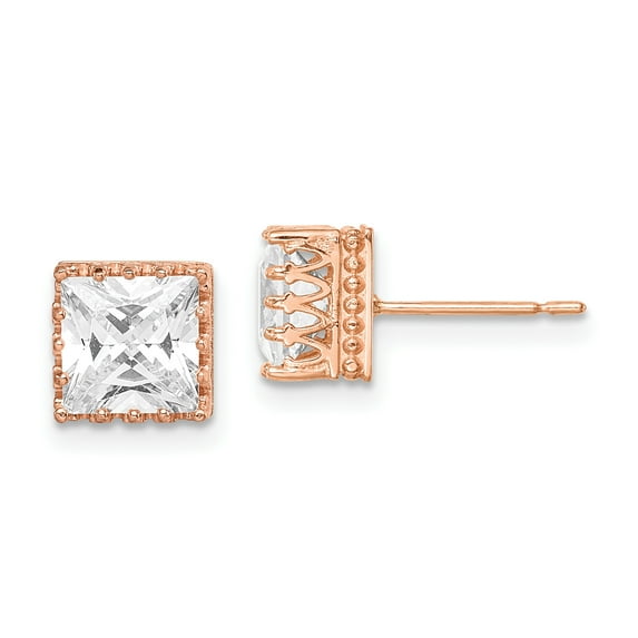 Primal Gold 10 Karat Rose Gold 7mm Square Cubic Zirconia Earrings