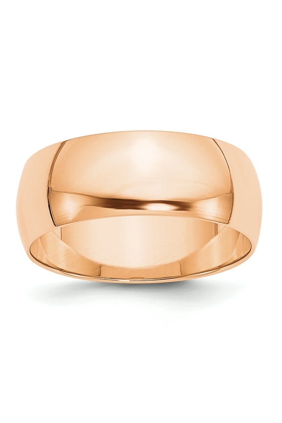 10 Karat Rose Gold 8mm Lightweight Half Round Band Size 10