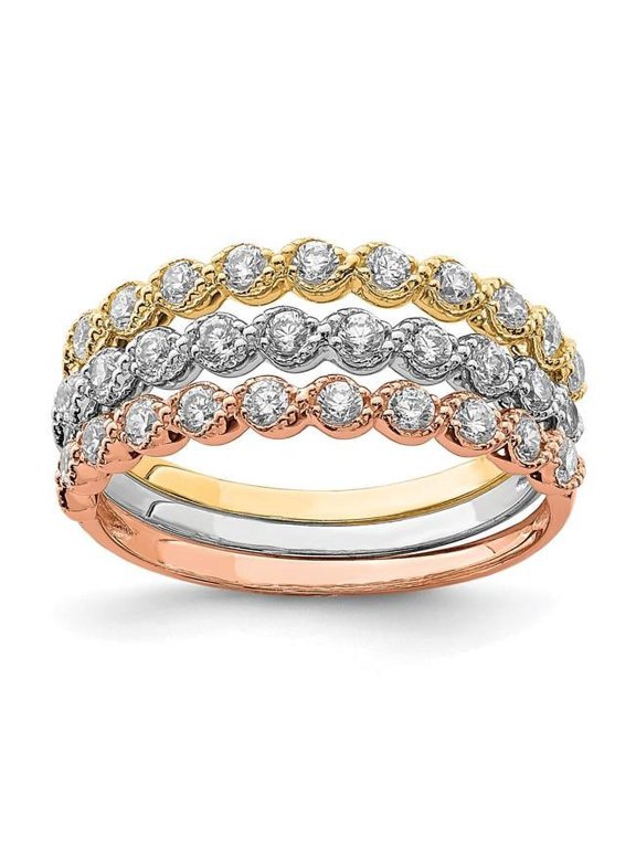 10 Karat Tri-color Set of Three Stackable Cubic Zirconia Ring