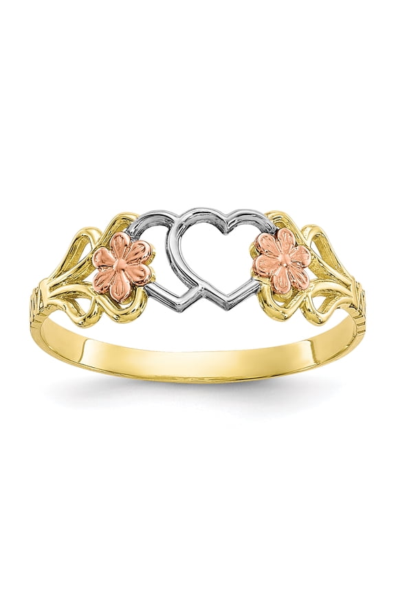 10 Karat Two-Tone with White Rhodium-plated Double Heart Ring