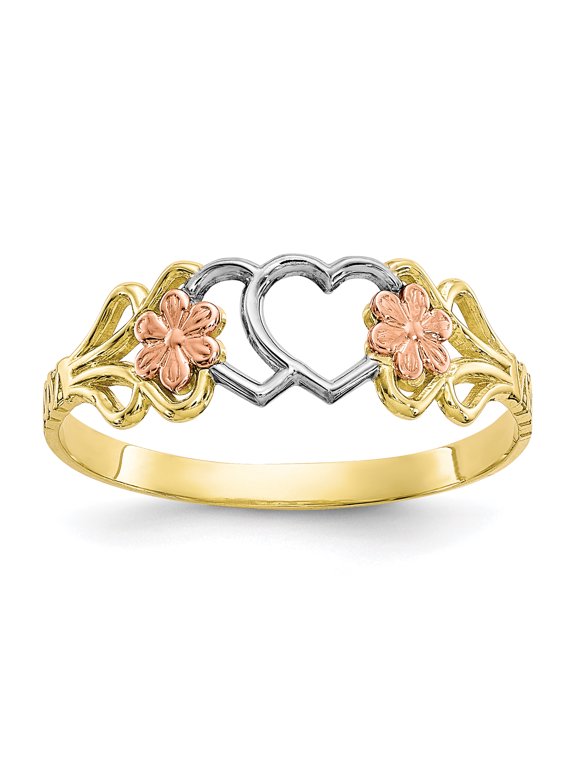 10 Karat Two-Tone with White Rhodium-plated Double Heart Ring