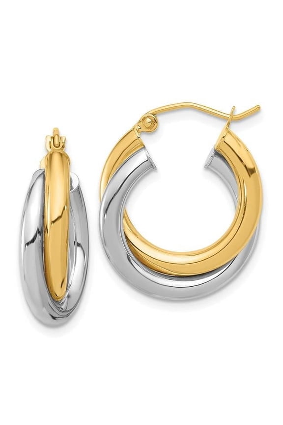 10 Karat Two-tone Polished Double Tube Hoop Earrings