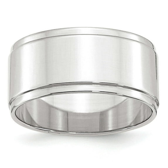 Primal Gold 10 Karat White Gold 10mm Flat with Step Edge Band Size 12.5