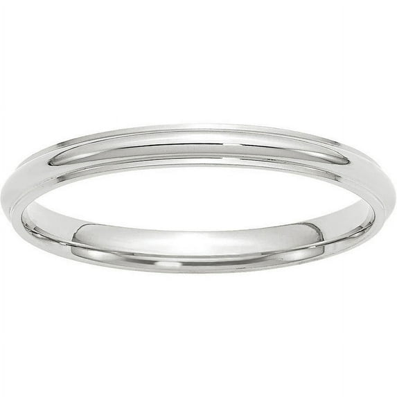 Primal Gold 10 Karat White Gold 2.5mm Half Round with Edge Band Size 8