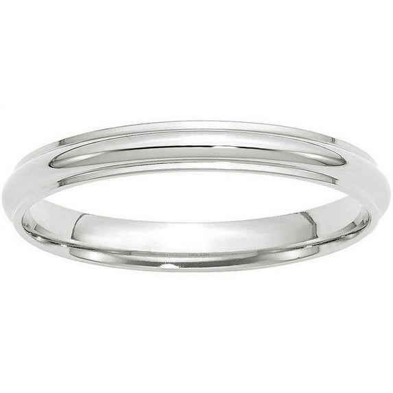 Primal Gold 10 Karat White Gold 3mm Half Round with Edge Band Size 11.5