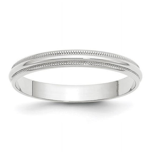 Primal Gold 10 Karat White Gold 3mm Lightweight Milgrain Half Round Band Size 10