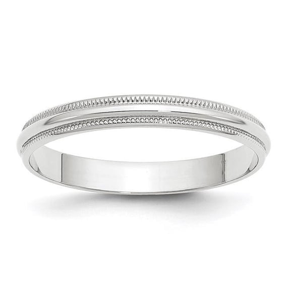 Primal Gold 10 Karat White Gold 3mm Lightweight Milgrain Half Round Band Size 5