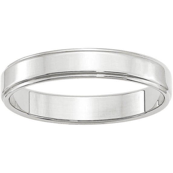 Primal Gold 10 Karat White Gold 4mm Flat with Step Edge Band Size 13
