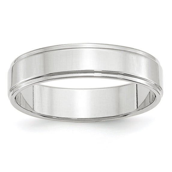 Primal Gold 10 Karat White Gold 5mm Flat With Step Edge Band Size 13.5