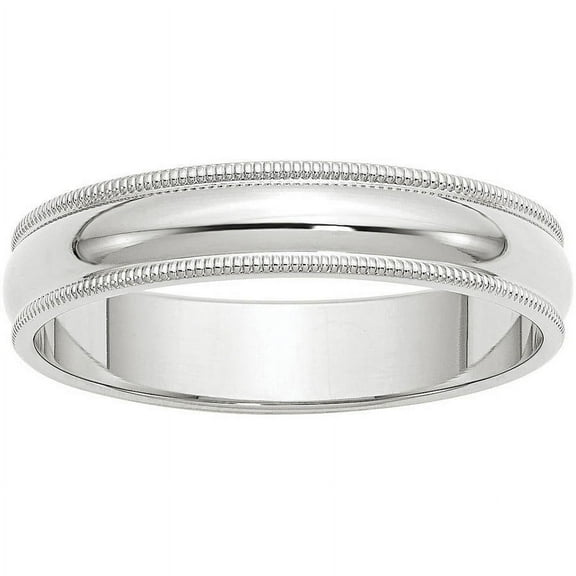 Primal Gold 10 Karat White Gold 5mm Milgrain Half Round Band Size 7.5