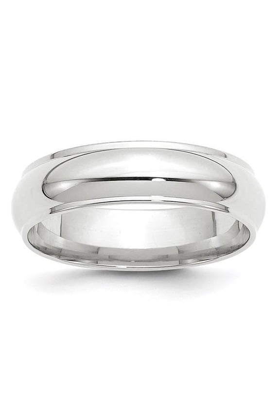 10 Karat White Gold 6mm Half Round with Edge Band Size 6
