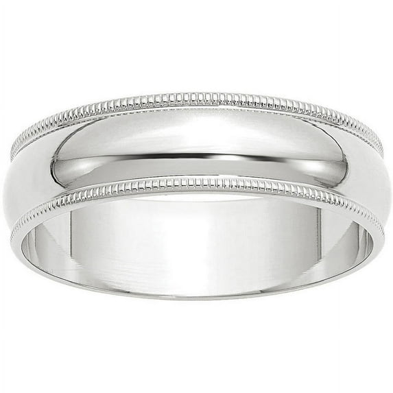Primal Gold 10 Karat White Gold 6mm Lightweight Milgrain Half Round Band Size 5