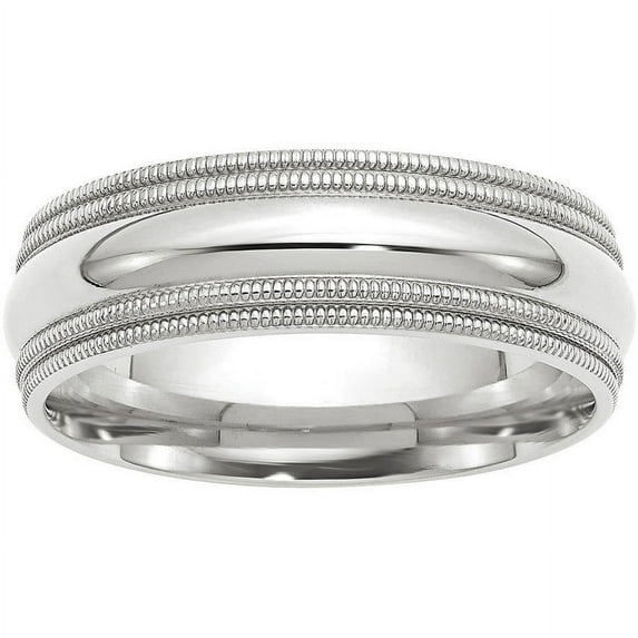 Primal Gold 10 Karat White Gold 7mm Double Milgrain Comfort Fit Band Size 7.5