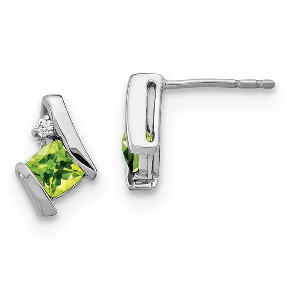Primal Gold 10 Karat White Gold Antique Cushion Peridot and Diamond Earrings