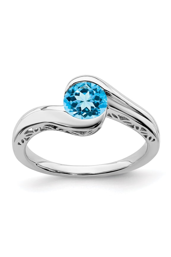 10 Karat White Gold Blue Topaz Bypass Ring